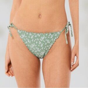 Hollister NWOT Cheeky Smocked Lettuce Trim Mid Rise Side Tie Bikini Bottoms